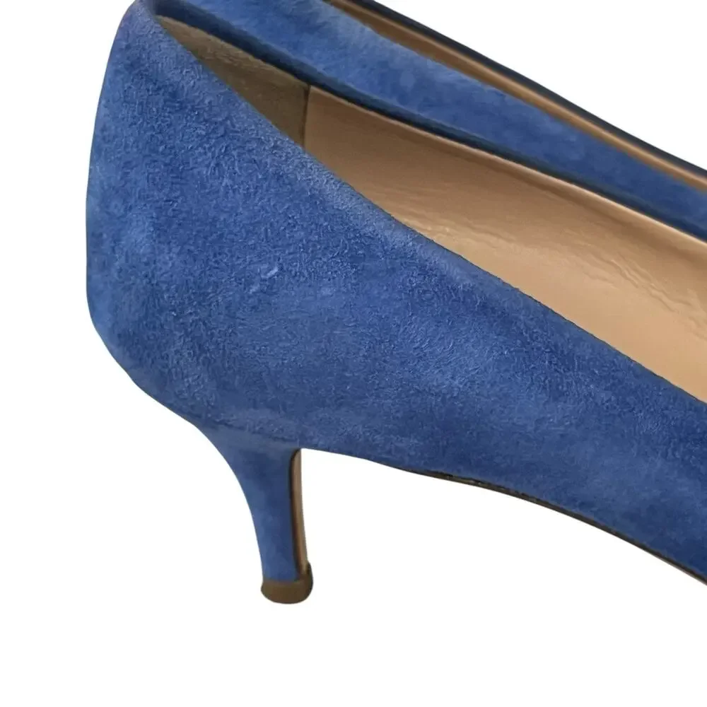 J Crew COLLECTION Dulci Suede Kitten Heels Women’s Size 7.5 Jeweled Blue Italy